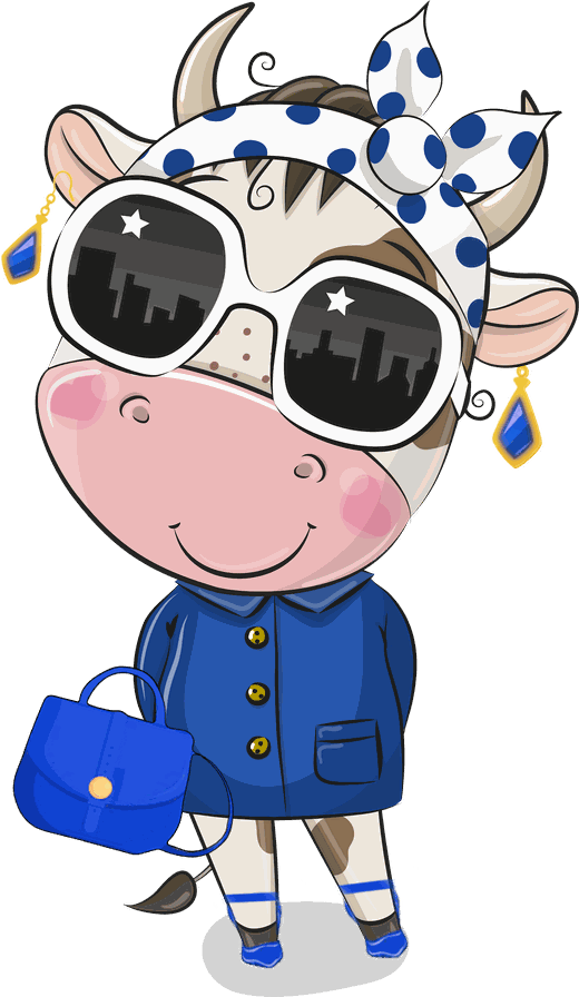 The Bohème cow in sunglasses and a headscarf