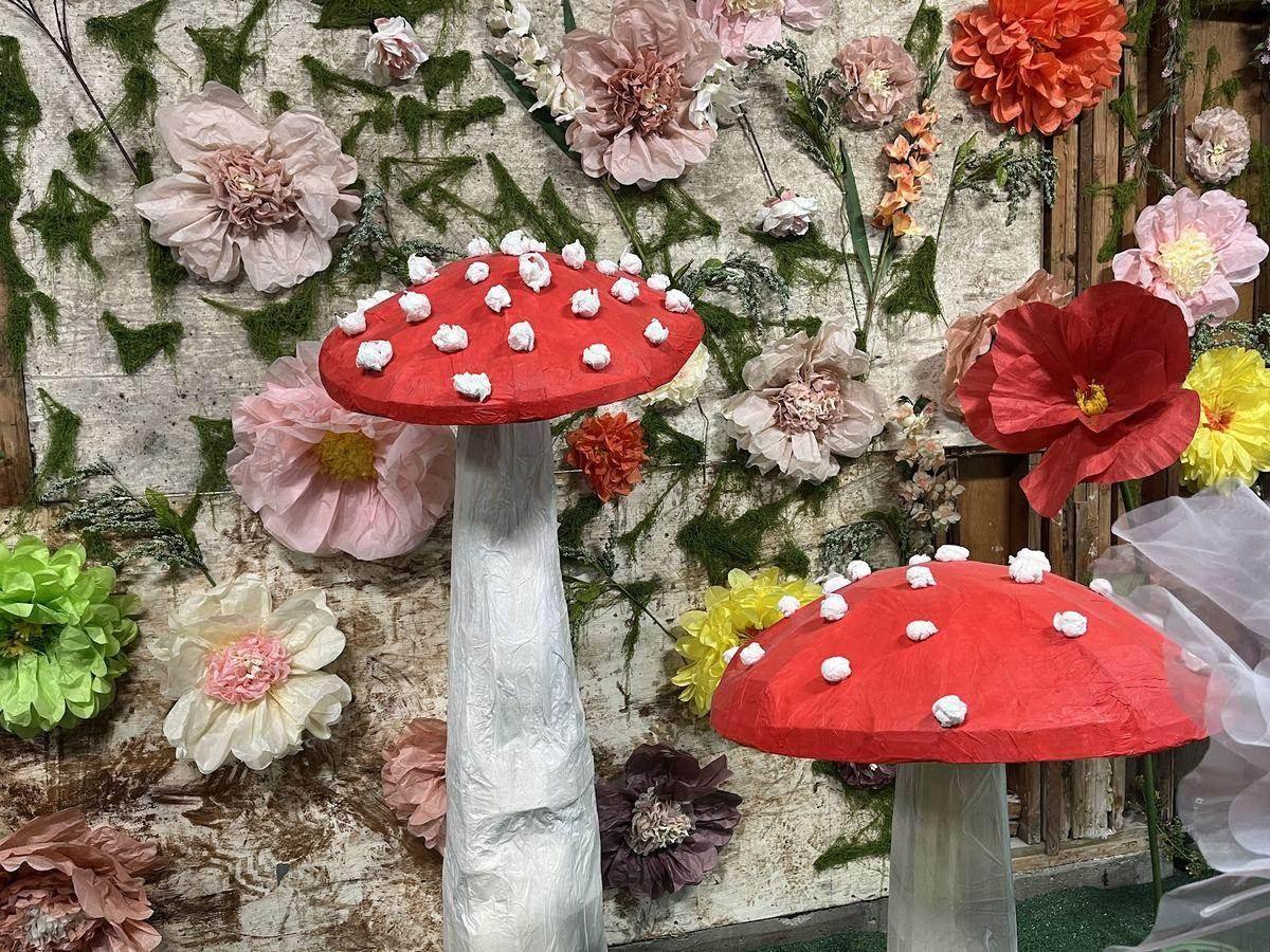 The flower wall and spotted mushrooms